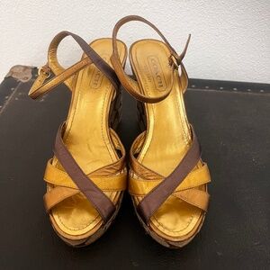 Coach Monogram Open Toed Wedges 6M